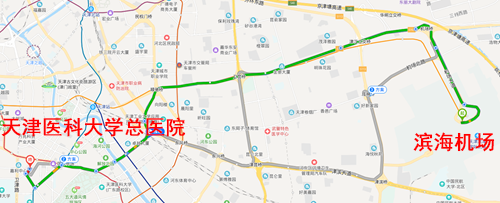 滨海机场到天津医科大学总医院自驾路线图